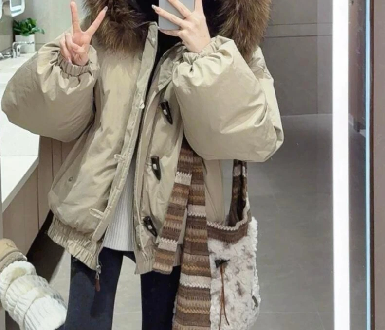 

Winter Cotton Clothing for Women 2025 New Style with Thick Fur Collar Overcoming The Problem of Cow Horn Button Cotton clothing