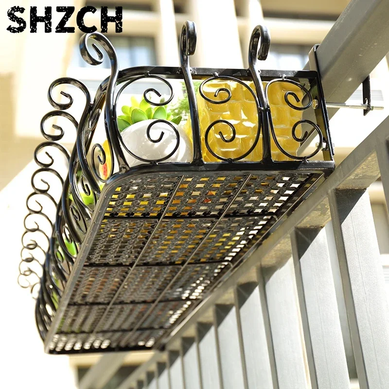 European Style Iron Railing Flower Rack Window Plant Stand Balcony Flower Stand Outdoor Decoration Hanging Wall Railing Pot Rack