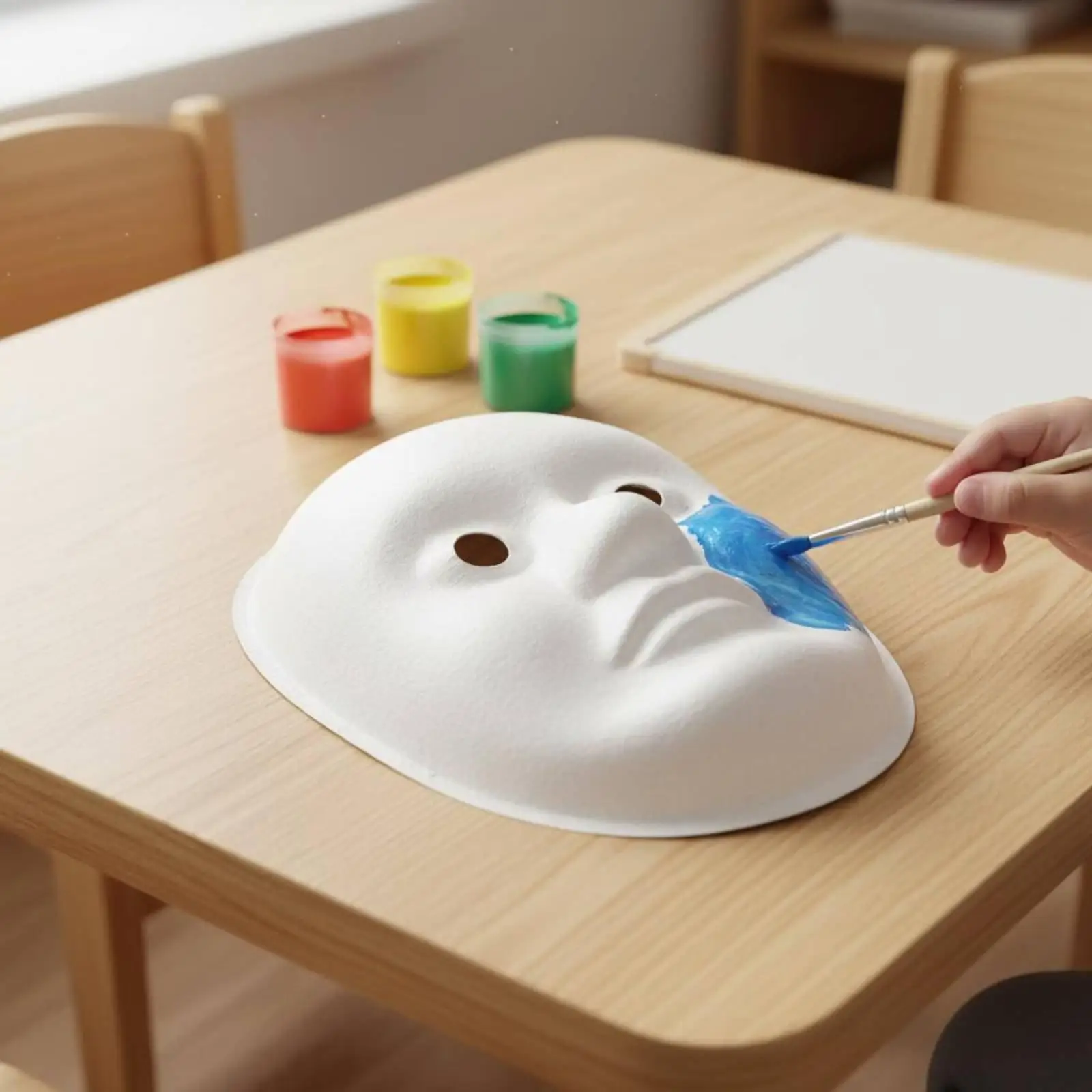 Unfinished Paper Mache Face Covering for Artistic Expression with Elastic Strap for Masquerade Party and School Craft