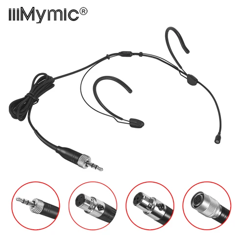 Micrófono de auriculares negro profesional para Sennheiser Shure AKG Bodypack 3,5mm bloqueo 4 pines 3 pines condensador micrófono para la cabeza Cable grueso