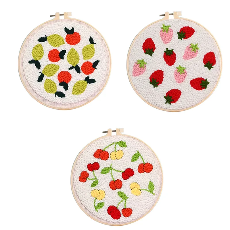 Fruits Punch Needle Embroidery Kit For Starter with Stamped Strawberry Pattern Yarn Picture Craft For Handmade Kits Wholesales