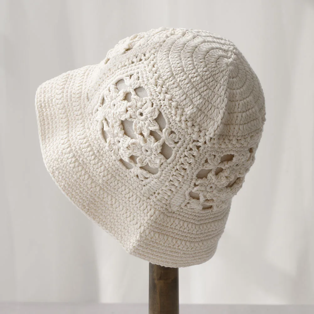2025 Handgefertigte Neue Blumen Y2K-Stil Gewebte Strickmütze Russische Damen Luxus Panama Mode Bucket Hat – Detail 7
