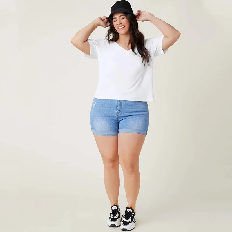 Plus Size V-neck Short Sleeve Summer Casual Top Women Drop Shoulder Loose Oversize Solid White Basic T-shirt Tee Large Size 6XL