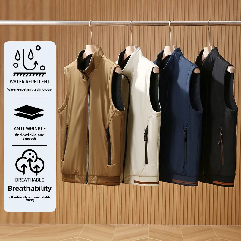 High-End Luxury 3D Precision Cut Ultra Light Tech Fabric Men's Double-Sided Wearable Stand Collar Vest Faion Urban Sle