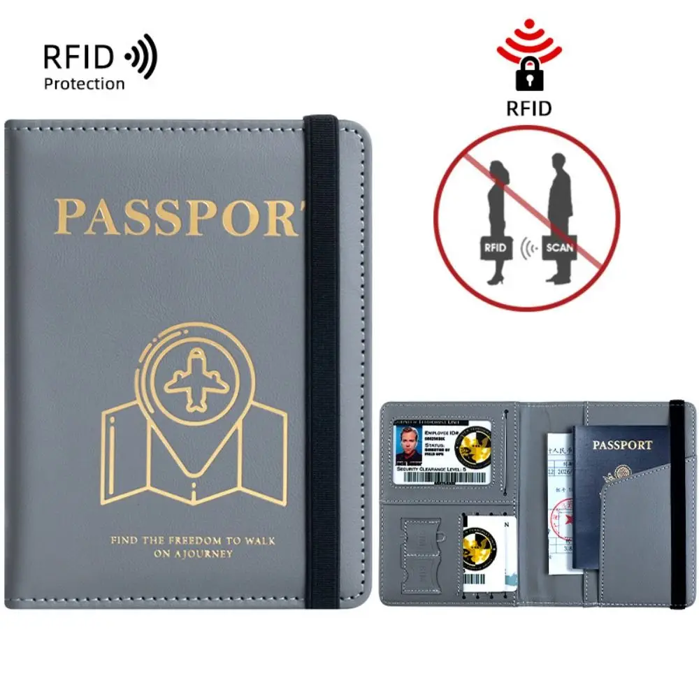 

Card Slot Blocking Passport Holder Waterproof RFID Passport Shield ID Card Case PU Leather Anti-Lost Travel Document Holder