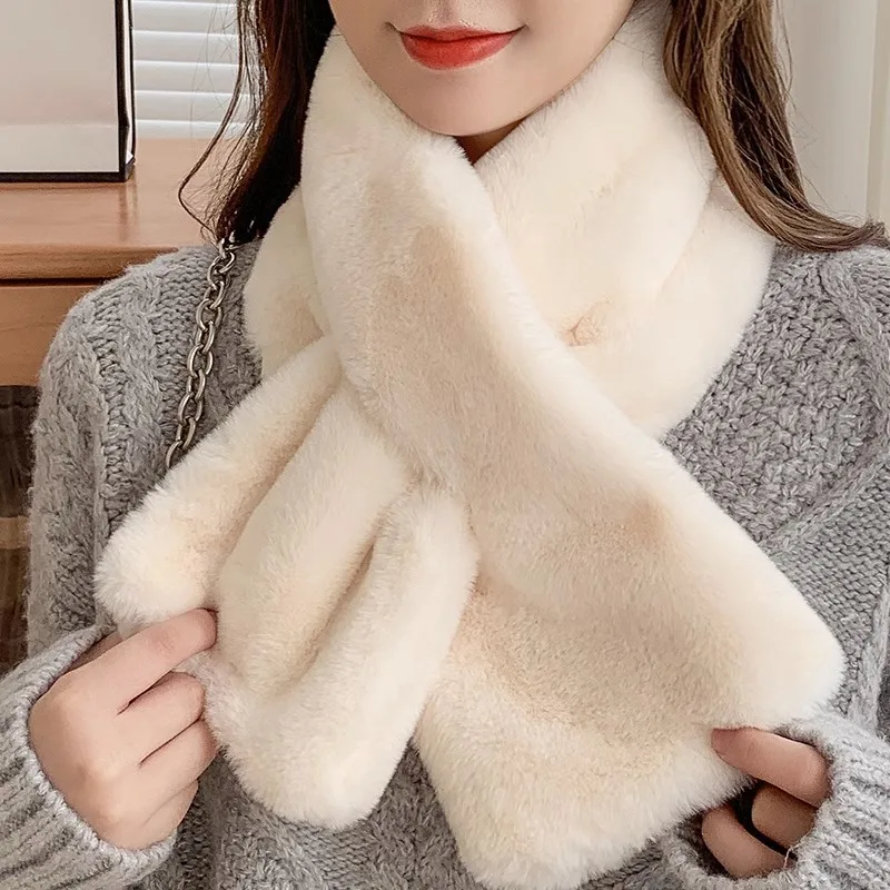 Fashion Zebra Stripe Faux Rabbit Fur Thicken Warm Shawl Women Winter Outdoor Windproof Neck Protection Fake Collar Plush Scarf