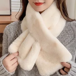 Fashion Zebra Stripe Faux Rabbit Fur Thicken Warm Shawl Women Winter Outdoor Windproof Neck Protection Fake Collar Plush Scarf