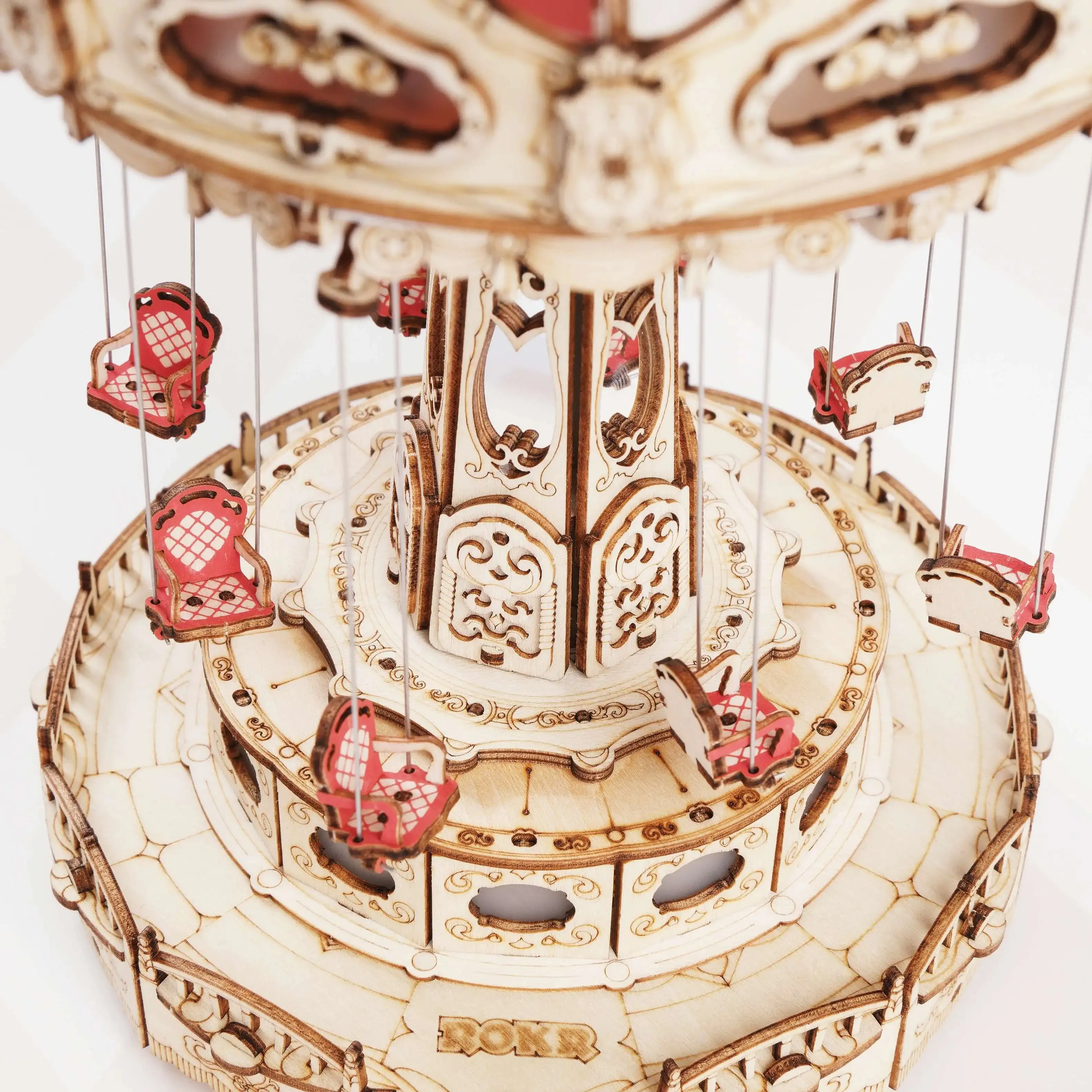 DIY Rotating Swing Ride Music Box with LED Lights - 3D Wooden Puzzle Building Kit for Teens & Adults, Unique Birthday Gift