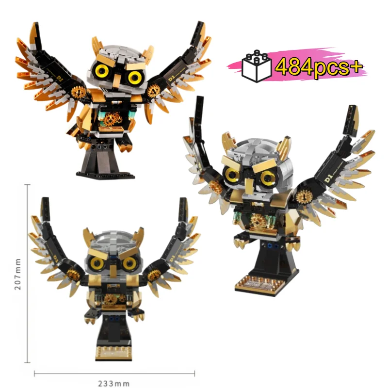 

2025 MOC, механическая сова, панк, строительная игрушка, сборка, набор строительных блоков, сделай сам, модель строительного блока для животных, подарки на Рождество и день рождения