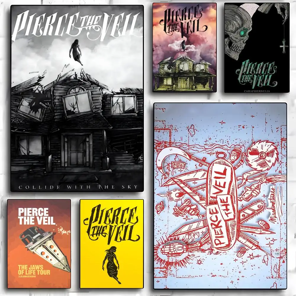 P-Pierce The Veil Band Poster HD Art Sticky Wall Room Decor Home Waterproof Home Living Bar Aesthetic Decoration
