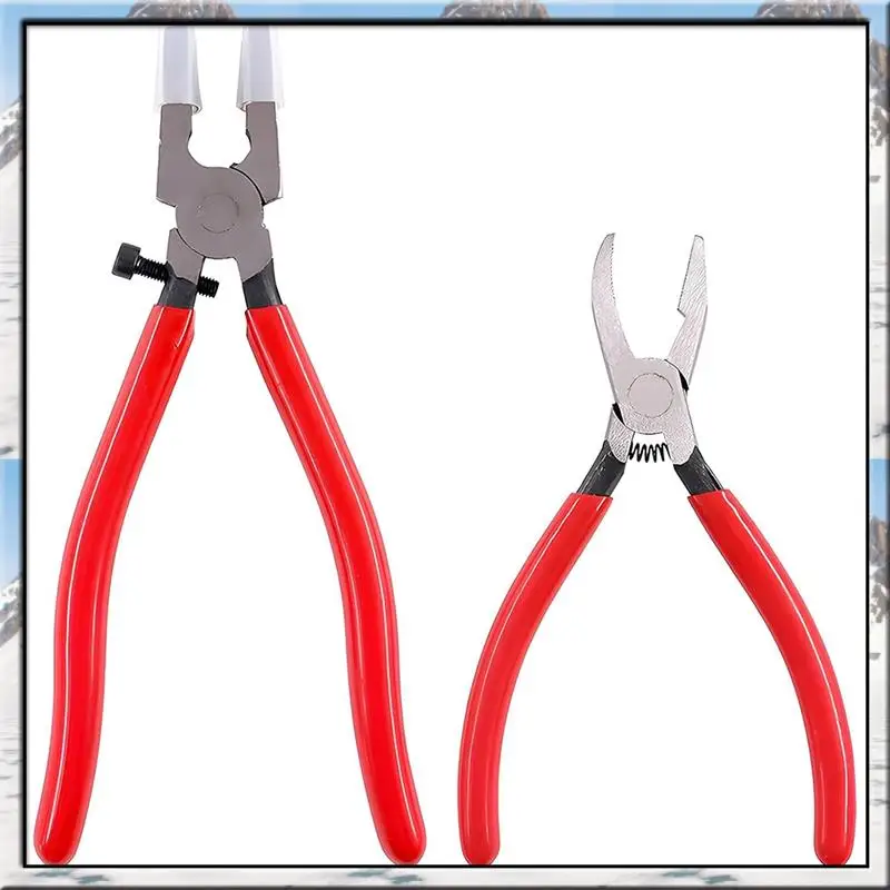 AS59 -Conjunto de ferramentas de corte de vidro profissional: 2 peças com alicates de corrida, mandíbulas curvas e alicates de quebra com pontas de borracha