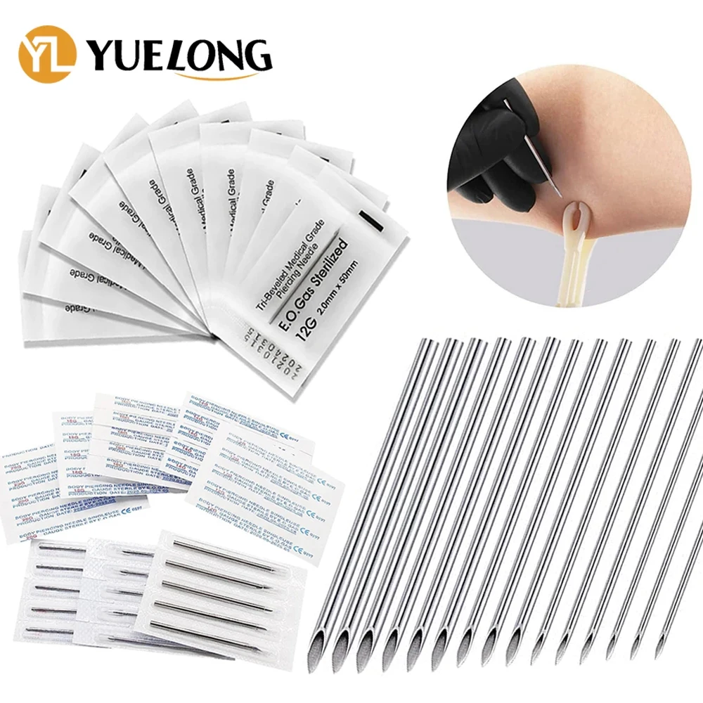 

100/50/10pcs Piercing Needles Surgical Steel Disposable Body Piercing Needles Sterilized Permanent Makeup Tattoo Needles