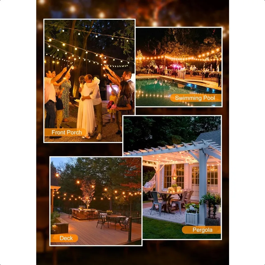 Guirlande lumineuse d'extérieur, 50 pieds, 25 ampoules G40, incassable, pour Patio, étanche IP65, variable, suspendue, Globe connecté, LED, extérieur