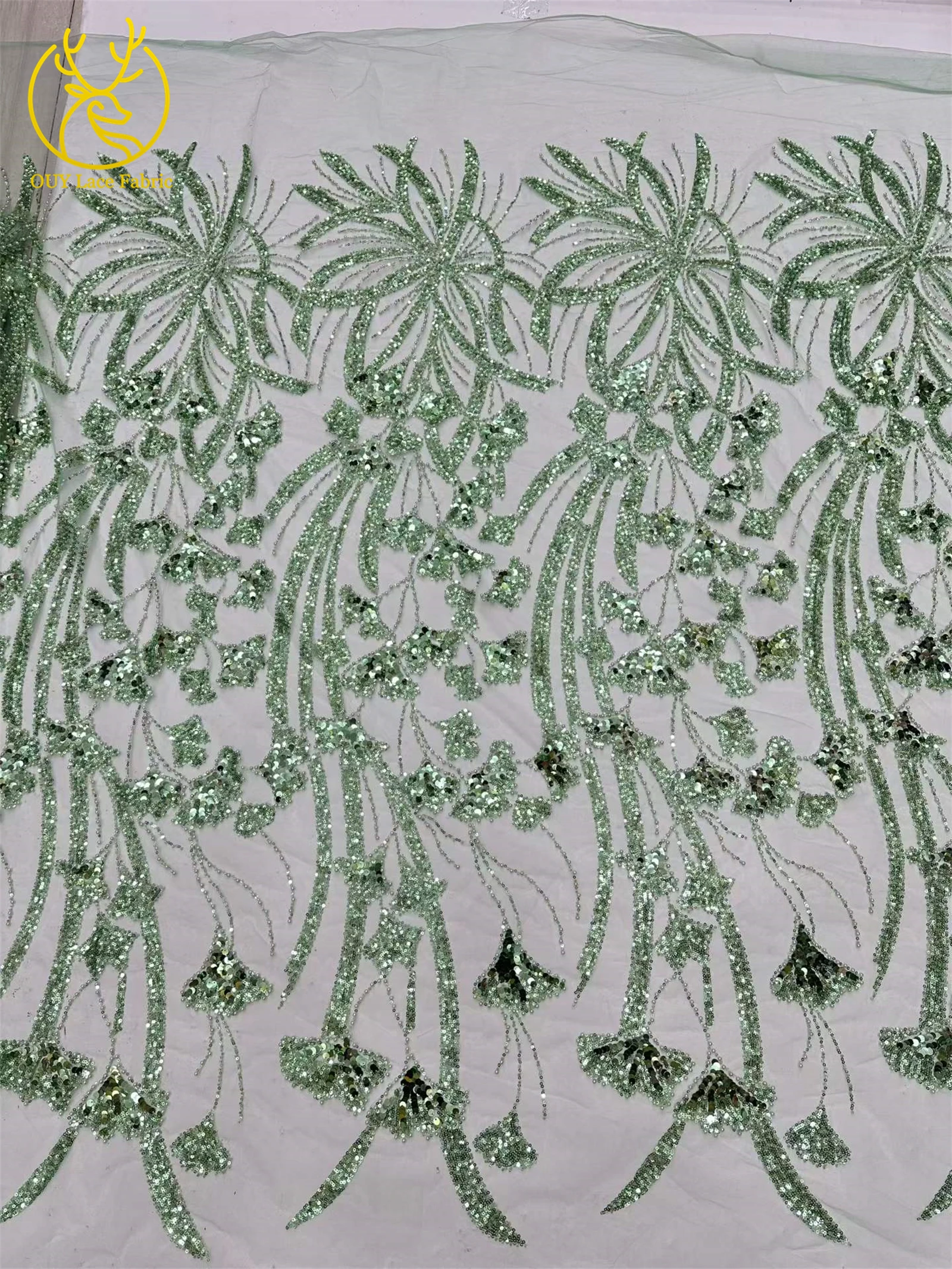 2026 Afrikanischer Pailletten-Perlen-Spitzenstoff Nigerianischer Hochwertiger Pailletten-Tüll-Spitzenstoff Stickerei Hochzeitskleid Nähen 5 Yards – Detail 9