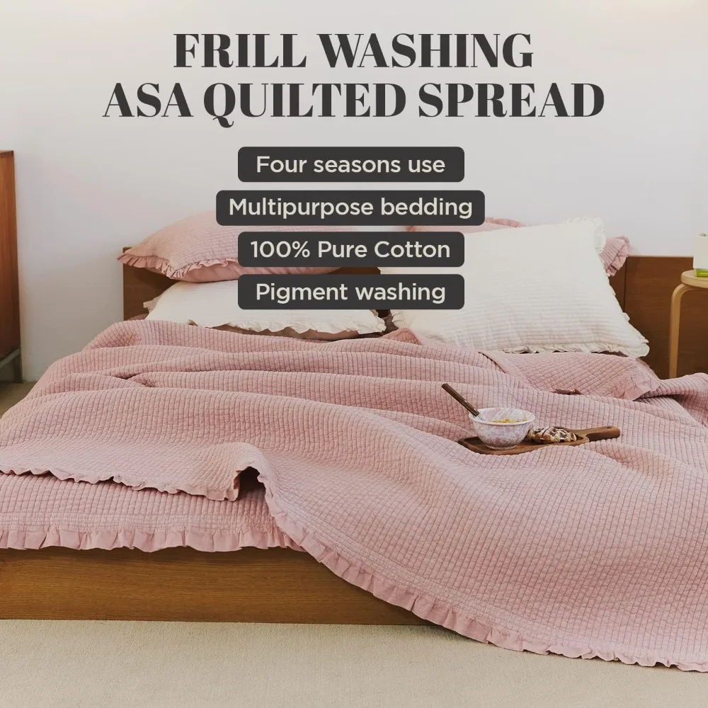 غطاء سرير مزدوج الحجم مزركش بالقطن، 63 × 83 بوصة - بطانية مبطنة ناعمة قابلة للتنفس ومغسولة