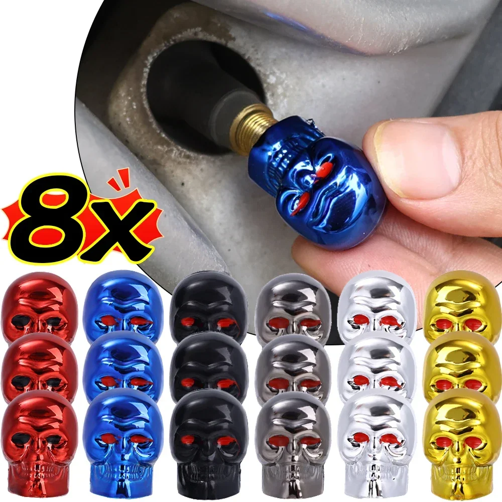 1-8pcs Universal Car Skull Style Antirust Copper Core Motorcycle Bike Car Wheel Tyre Tires Valve Stem Caps Exterior Accessories