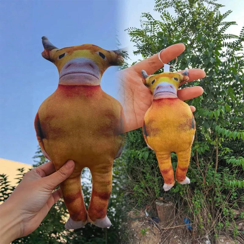 35 cm Niu Lai Keychains Funny Meme Cow Figure Doll Abstract Keyrings Bag Pendants for Halloween Cosplay Props Home Party Favor