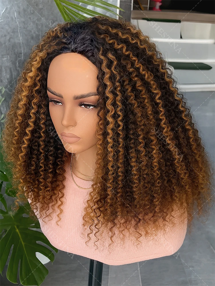 

1B/27 Афро-кудрявый вьющийся полупарик Обновление человеческих волос Скрытый невидимый шнурок 3IN1 Полупарик Джерри Кудрявый зажим в откидных париках