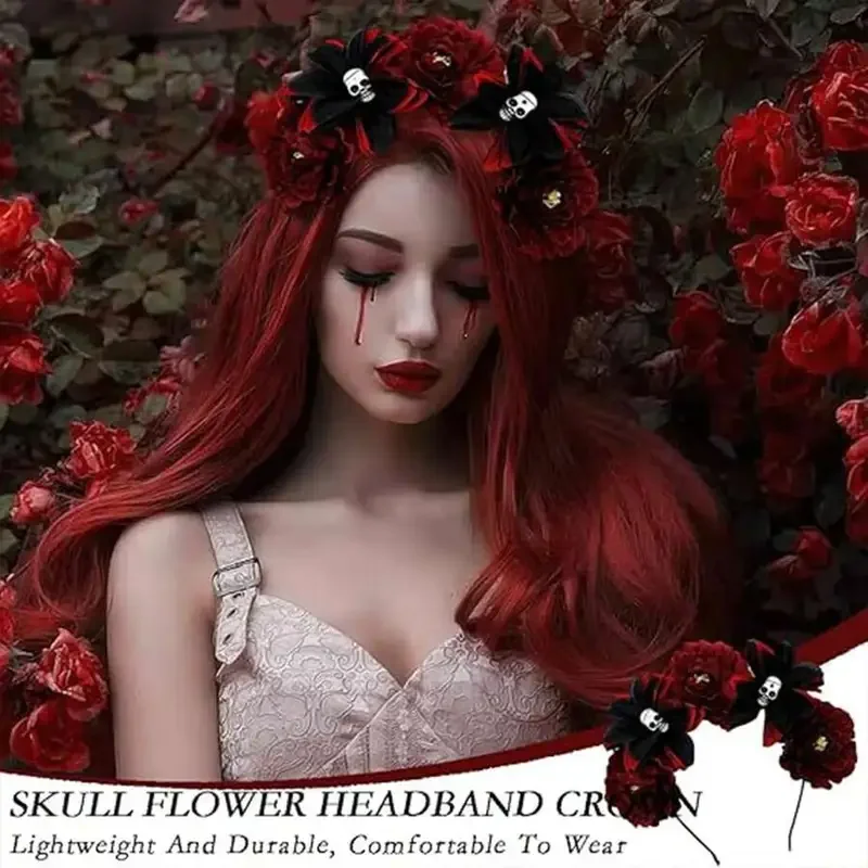 Ein Gotischer Haarschmuck für Damen - Doppeltes Totenkopf- und Zucker-Schädel-Design, Ideal als Kopfschmuck für den Tag der Toten – Detail 4