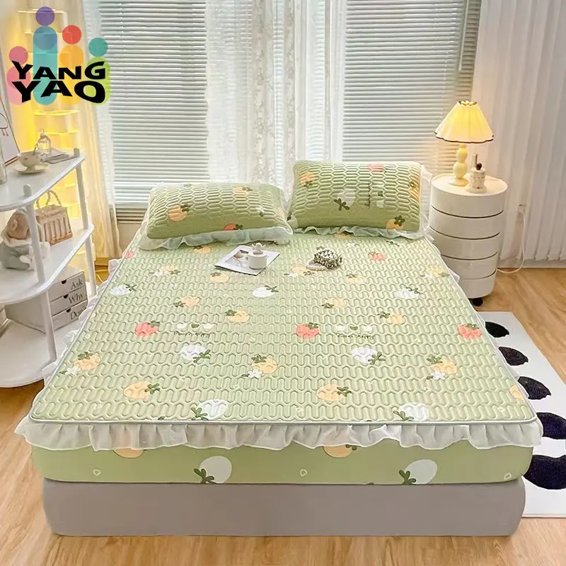 

Summer Cooler Cute Thicken Latex Quilted Mattress Cover High Quality All- inclusive Bed Fitted Cover Not Including Pillowcase