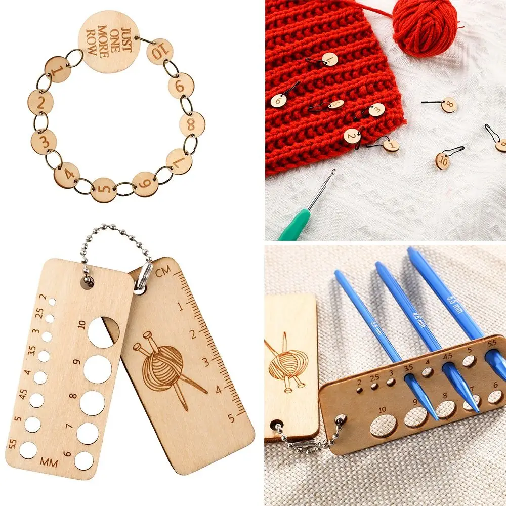 Wooden Locking Stitch Markers Pendants DIY Craft Knitting Ruler Gauge Locking Ring Sewing Supplies Wooden Stitch Needle Clip