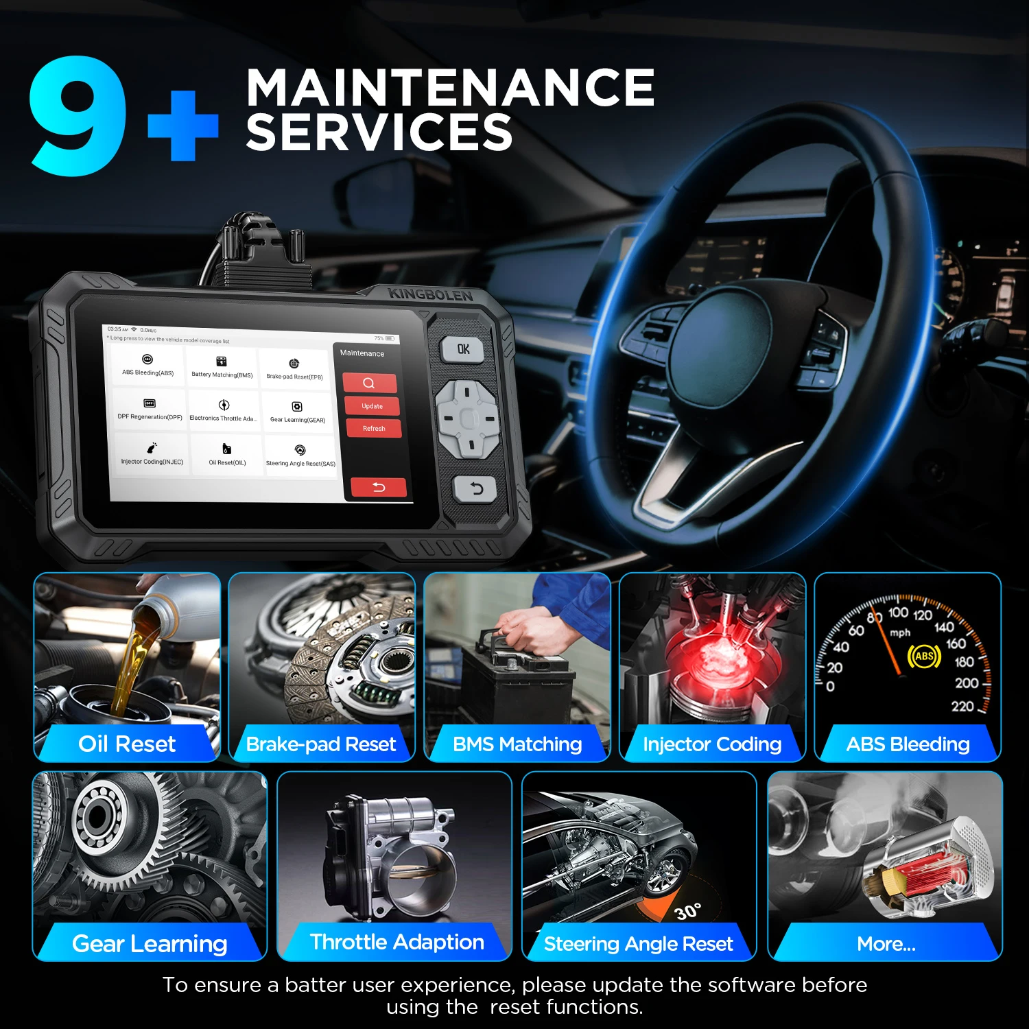 KINGBOLEN S608 OBD2 Scanner Automotive OBDII Car Code Reader Bidirectional Scan Tool for ABS/BMS SASSRS/Transmission/Enigne, 9 Reset, Car Diagnostic Scanner Lifetime Free Update