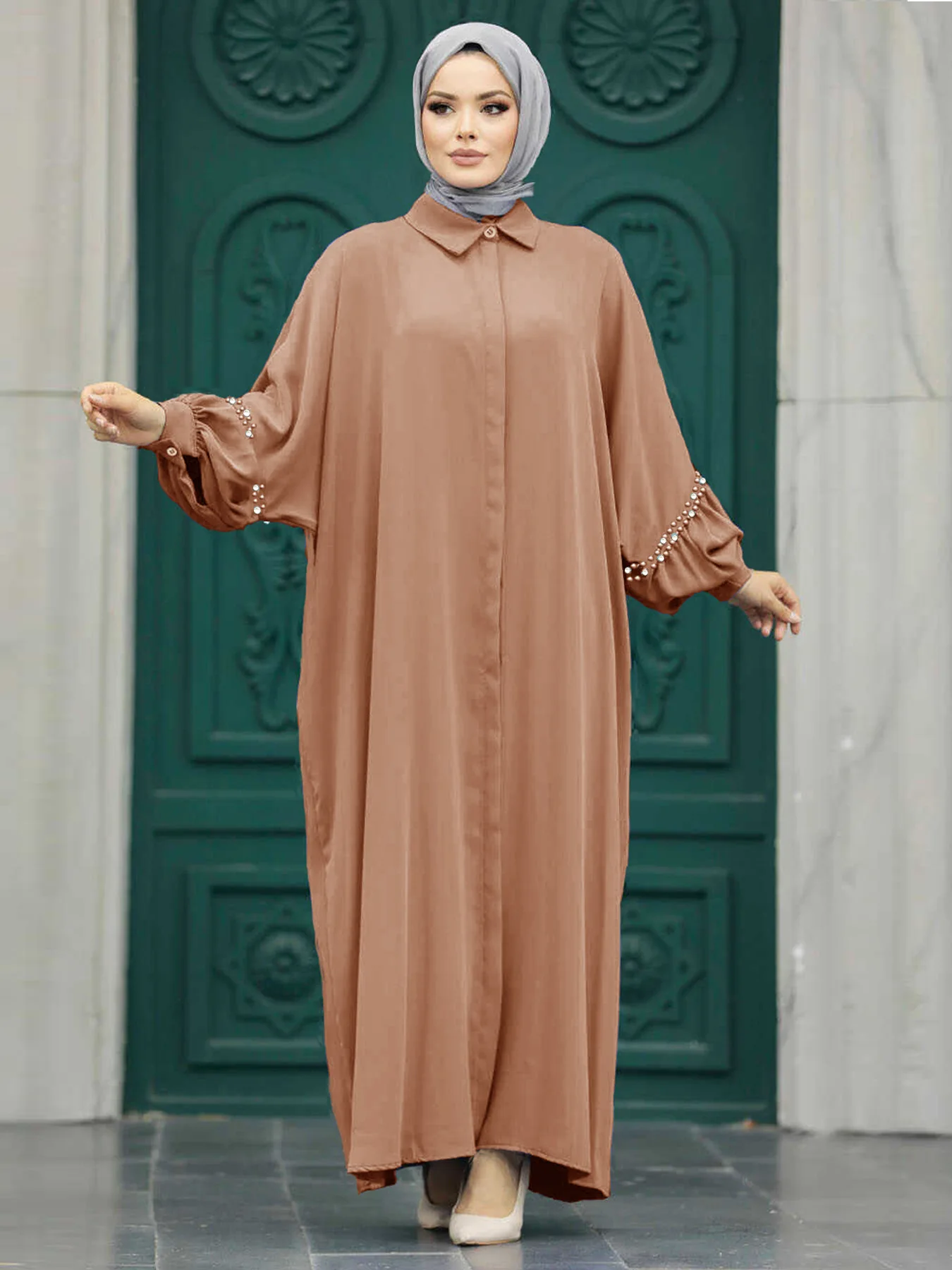 

Ramadan Muslim Women Loose Maxi Dress Beads Abaya Dubai Kaftan Turkey Saudi Arabic Robe Eid Djellaba Jalabiya Marocain Abayas