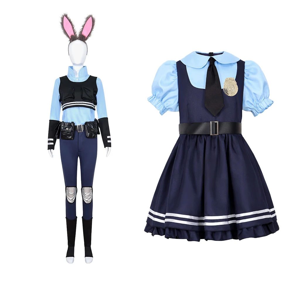Nouveau femmes filles fou Animal Judy Hopps Halloween Cosplay Costume pour enfants ville lapin policier Zoo Costume déguisement