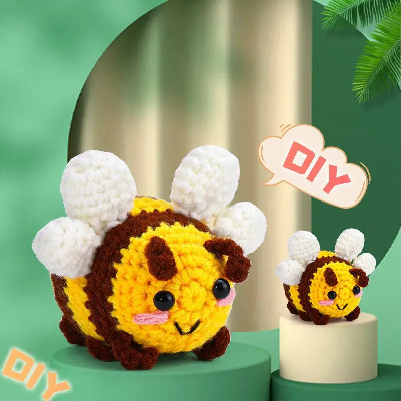 

Doll Crochet Material Pack Handmade DIY Woven Ornament Cartoon Bee Combination Yarn Weaving English Instruction Manual