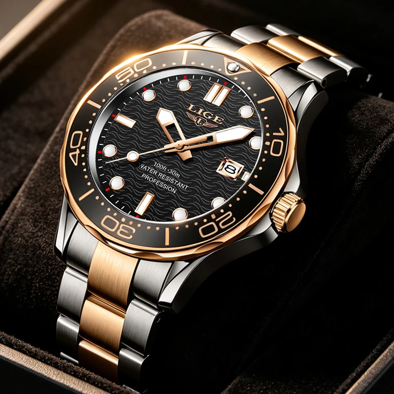 LIGE New Original Luxury Diver Watch Men Casual Busines Luminous Watches For Men Waterproof Sports Chronograph Montre Homme+BOX