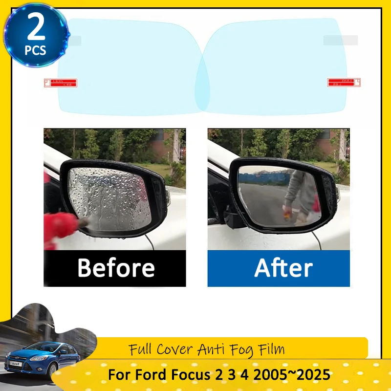 For Ford Focus 2 3 4 2005~2025 Full Cover Anti Fog Film Rearview Mirror Accessories MK2 MK3 MK4 2008 2012 2014 2016 2018 2019 ST