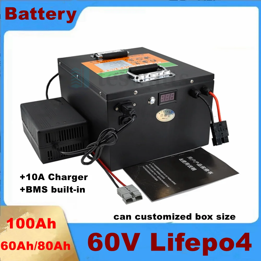 60V 60Ah 80Ah 100Ah LiFepo4 lithium batetry for 6000W Electric bicycle, motorbike, balance scooter, golf cart +10a charger