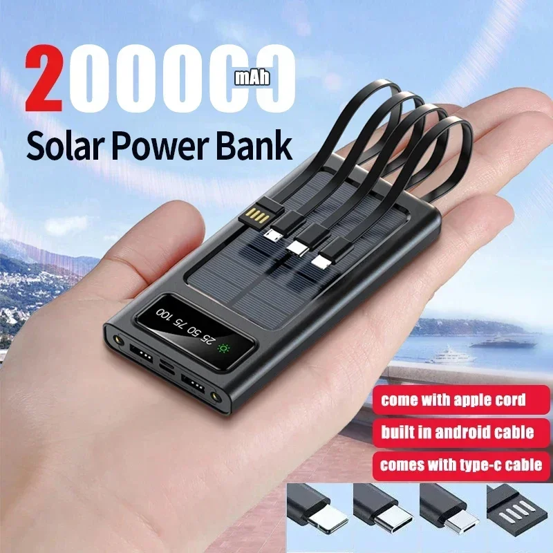 200000mAh Ultra-Large Capacity Power Bank Solar Charging Power Bank Comes With Four Wires Suitable For Samsung Apple Xiaomi