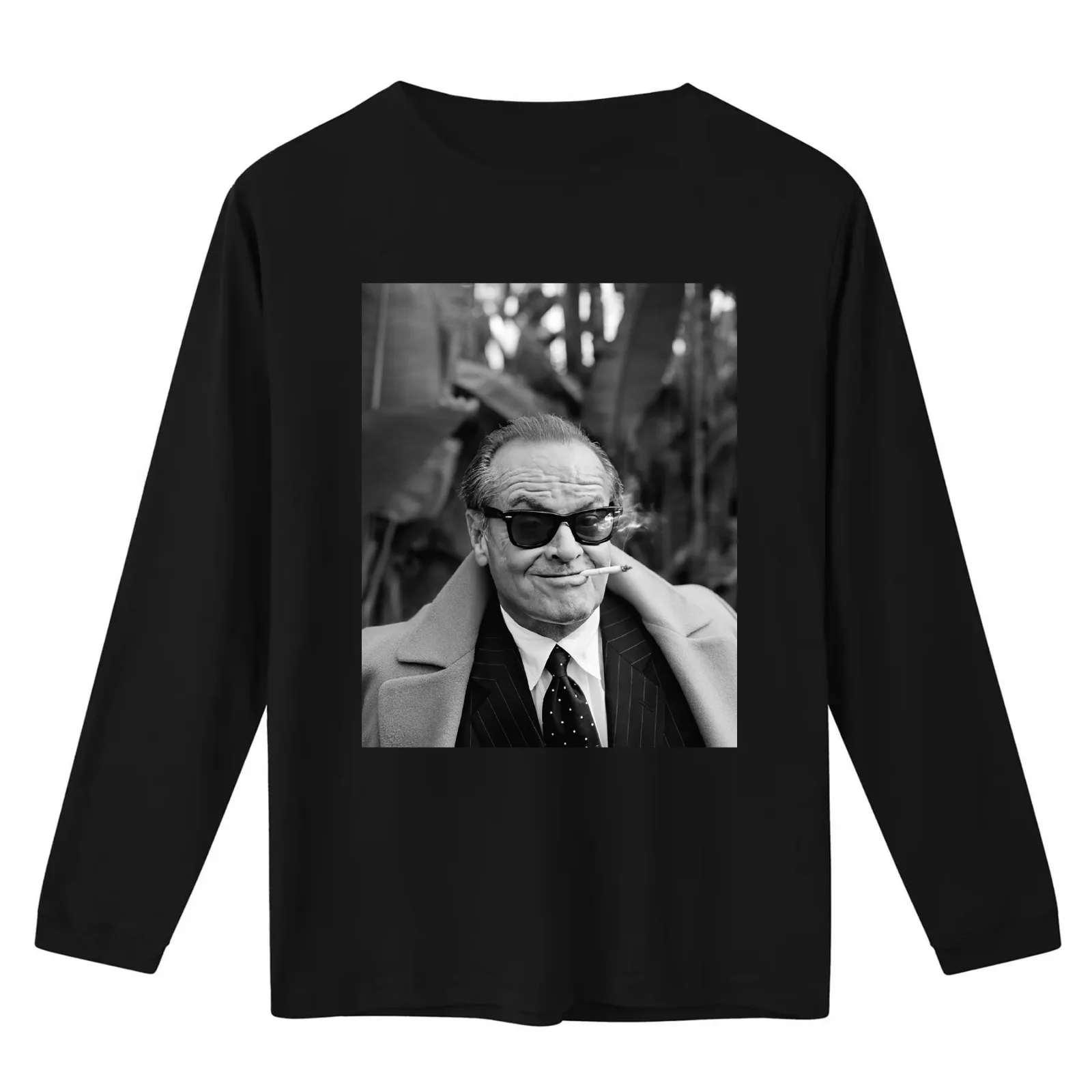 Jack Nicholson Smoking a Cigarette Black and White Vintage Photo T-Shirt Summer Casual Cotton Tee Oversized Streetwear Tops