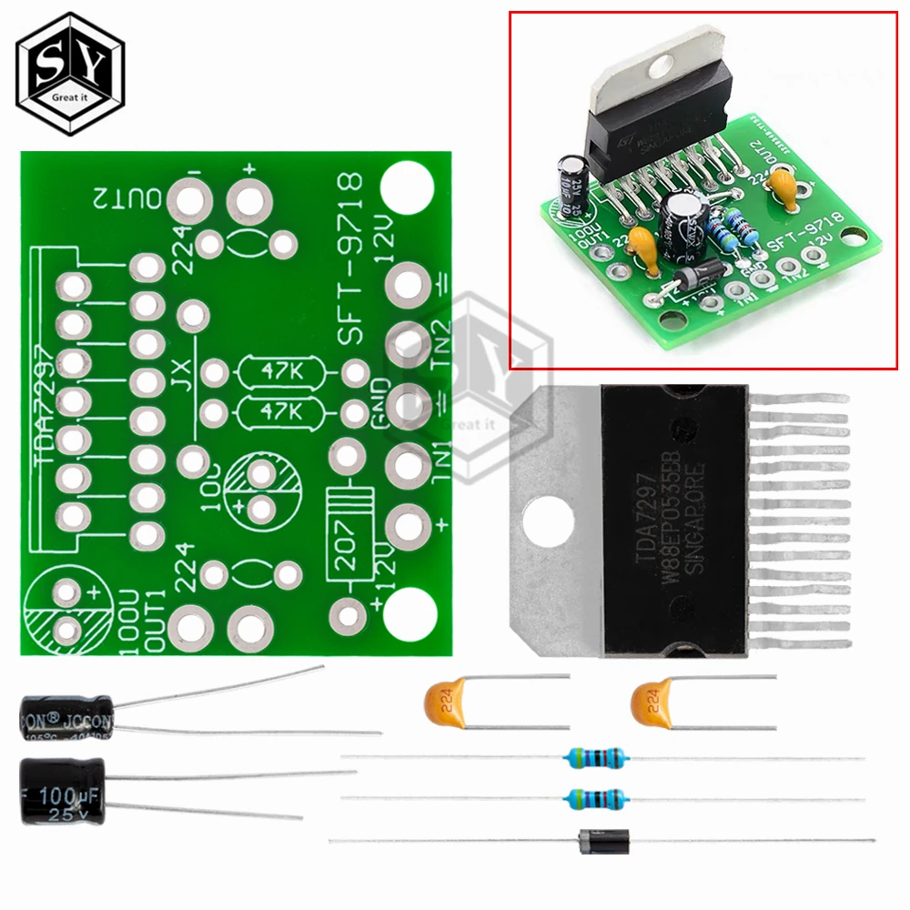 1set TDA7297 amplifier board spare parts dc 12v grade 2.0 dual audio encoding 15w electronic diy kit Rated 4.9 /5 based on 328