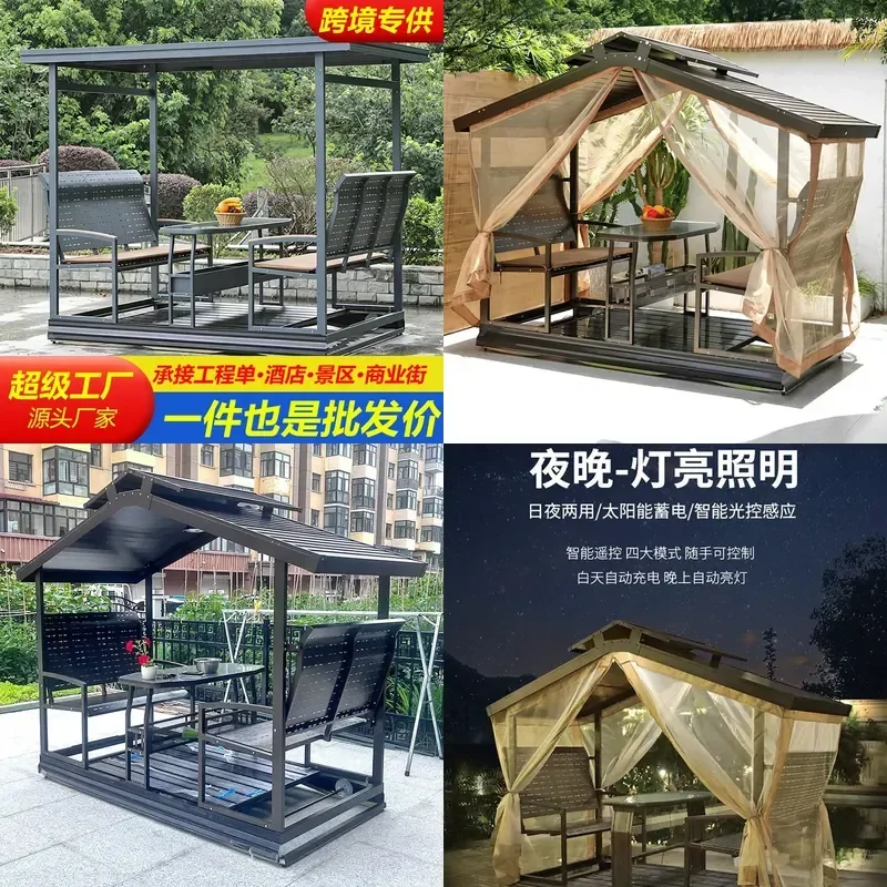 For Outdoor Garden Courtyard Cast Aluminum Rocking Chair Swing Sofa Double Seating Comfortable Leisure Furniture Weather