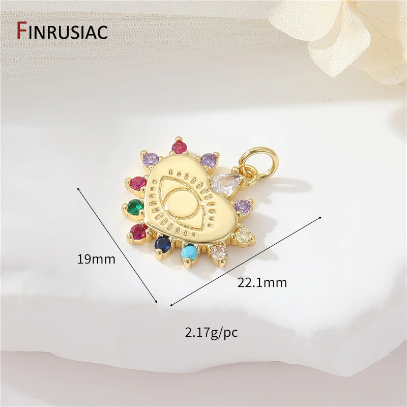 Evil Eye Charms für die Schmuckherstellung, 14 Karat vergoldetes Messing, Zirkon-Charms-Anhänger für DIY-Halskettenherstellung, Zubehör für Schmuck – Detail 24