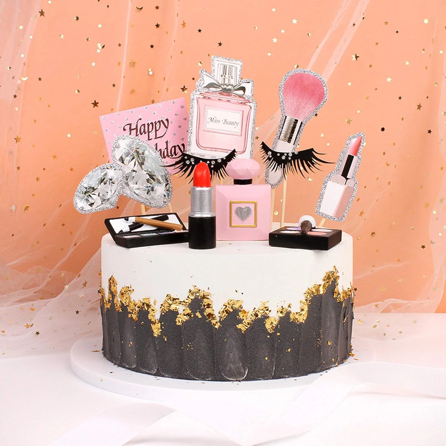 4 Stück Kunstharz-Kosmetik-Kuchenaufsätze – Lippenstift- und Parfümdekoration für Make-up-Thema, Braut, Bachelorette, Geburtstagsparty-Zubehör – Detail 4