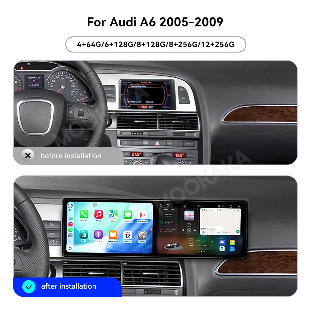

Автомобильный радиоприемник с двойным экраном 9,1 дюйма для Audi A6 2005 2006-2009 Android, автомобильный мультимедийный плеер Navi GPS Carplay Auto WIFI DSP Carplay