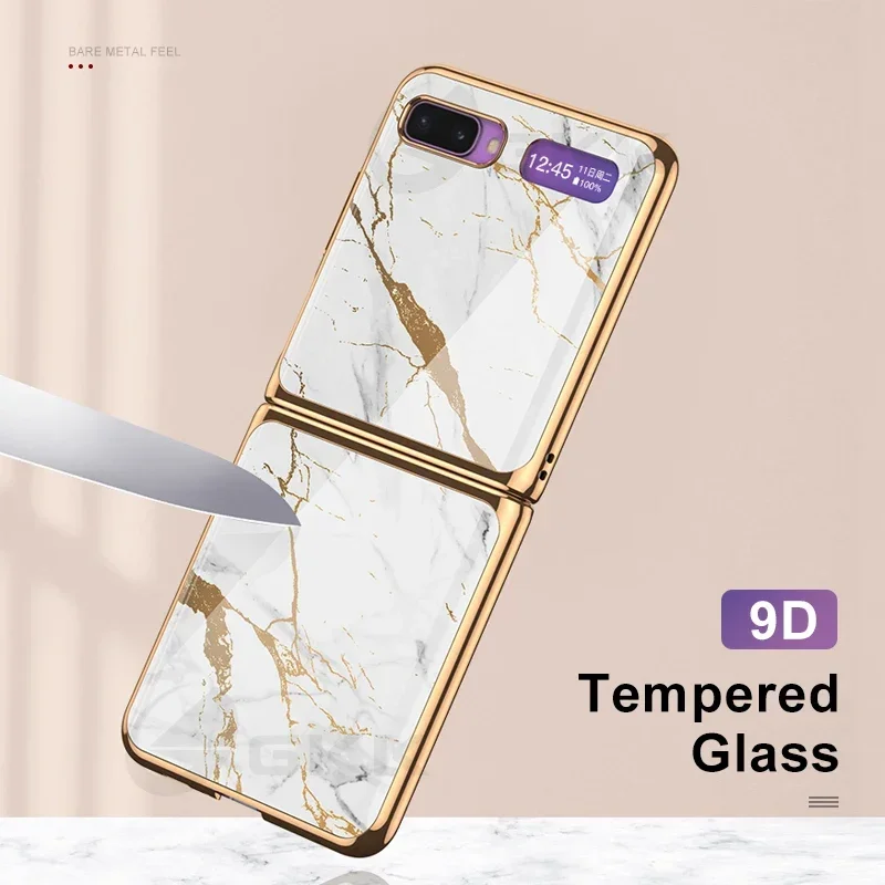 Painted Tempered Glass Case For Samsung Galaxy Z Flip Luxury Plating Edge Hard Frame Protective Cover For Galaxy Z Flip Case