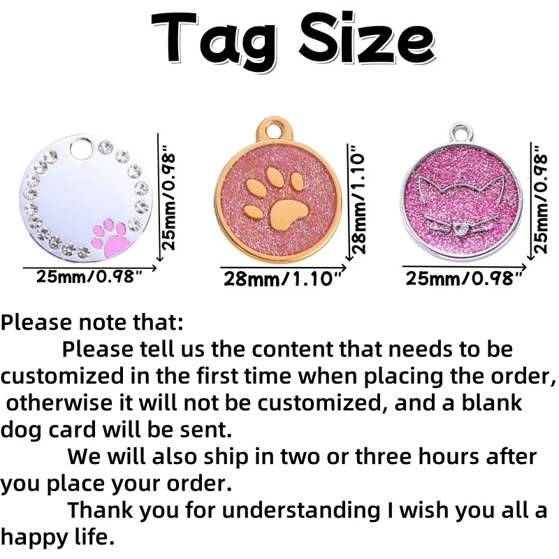 Customizable Dog Collar Address Tags Personalized Pet Cat Dog Id Tag Free Engraved Pet Name Circle Tags Anti-Lost Dog Supplies