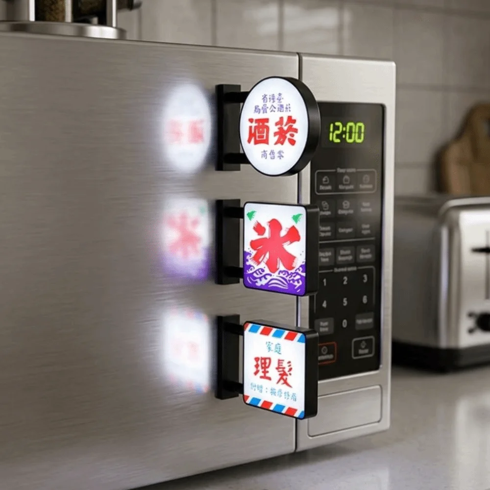 Plastic LED Light Refrigerator Magnet Mini Vintage Energy Saving Glowing Magnetic Advertising Sign Novelty Magnetic Base