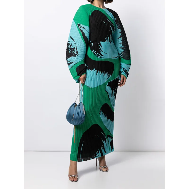 Women Hand-Painted Long Dress, Autumn, Winter, Loose, Long Sleeve, Designer, Elegant, Fashion, Clothing, Brand SAPYU, 2004, New