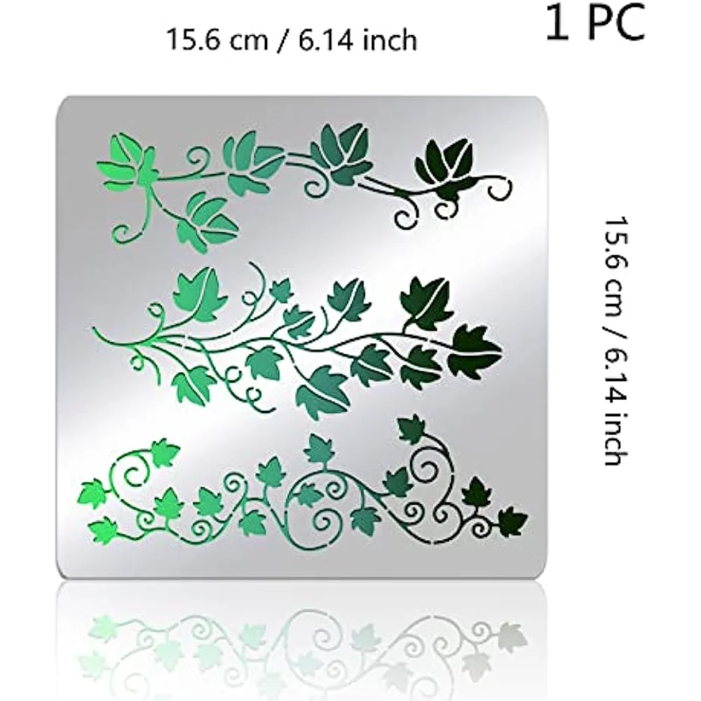 Leaf Pattern Stainless Steel Reusable Drawing Stencil 6x6inch Journal Template Stencil for Painting on Wood Furniture Fabric