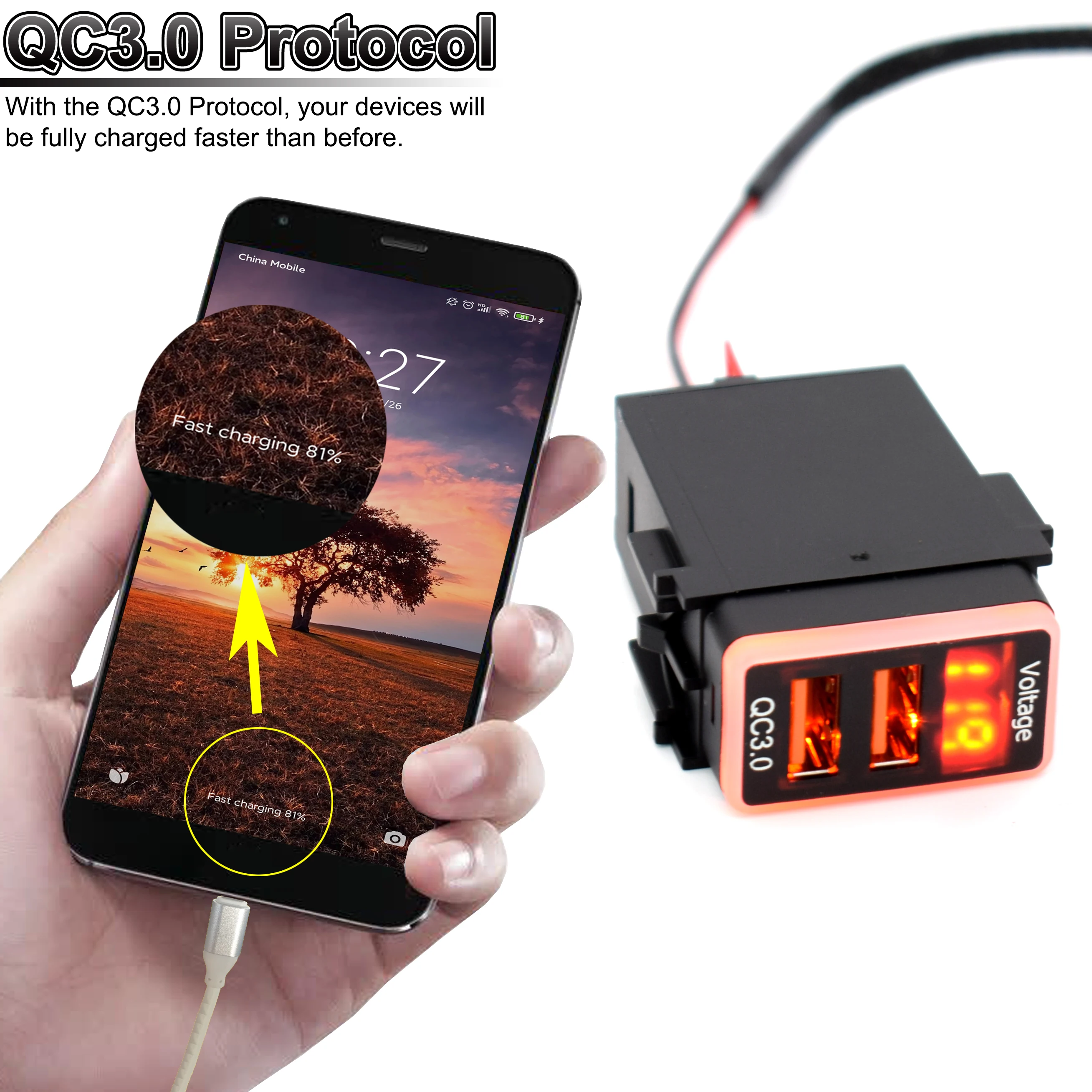 Auto Dual USB Quick Tablet Ladegerät QC 3,0 Adapter 12V Telefon Schnelle Ladung Ports Adapter LED Voltmeter Digital Display für Nissan – Detail 8