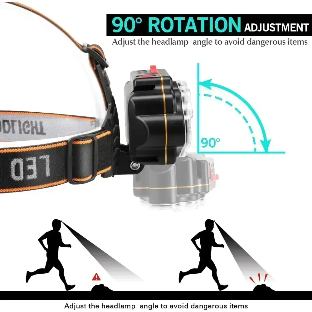 KDULIT 8/11 LED Headlamp Super Bright Head Torch Rechargeable Headlight Built-in 18650 Battery Outdoor Fishing Camping Lantern