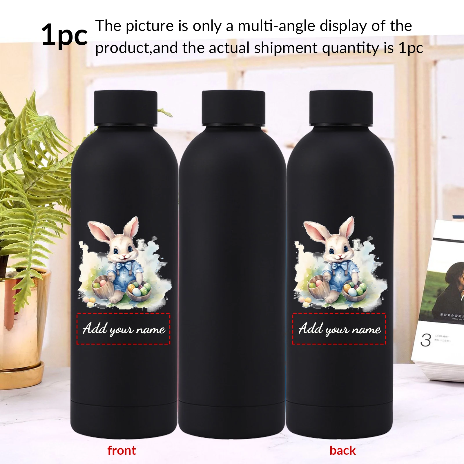 

1pc Customize Name Easter Bunny Small Bottle Mouth Water Cup 17oz Stainless Steel Vacuum Flasks Home Casual Water Bottle 2 Color