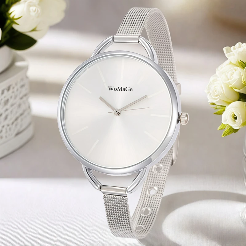 Minimalist Woman Watches Elegant Round Dial Metal Mesh Band Ladies Quartz Wrist Watch Casual Daily Analog Watches For Women