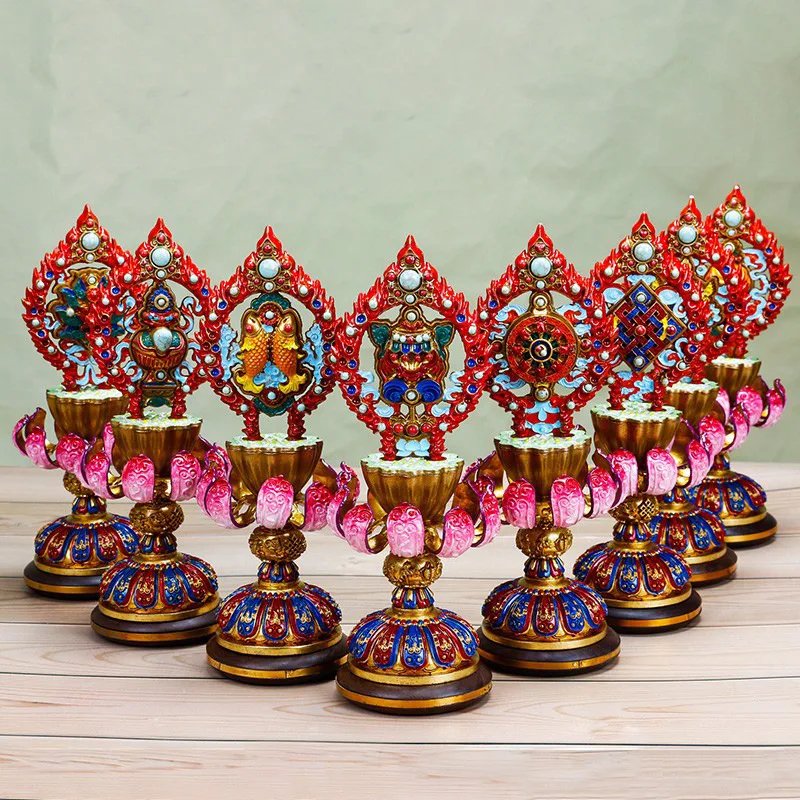 Copper painted auspicious ornaments set of home indoor Buddhist hall for Buddha eight auspicious ornaments