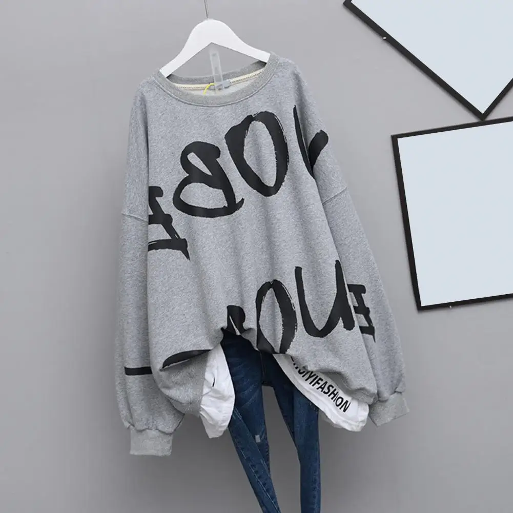 

Baggy Cool Elastic Cuff Lady Sweatshirt Pullover Sweatshirt Loose for Daily Wear